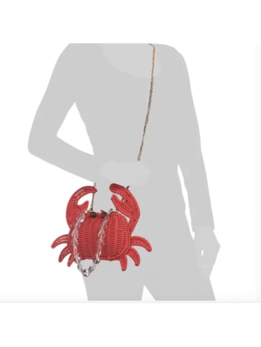 Tommy Bahama VIRAL Crab Red Wicker  Crossbody Bag Beaded Handle & Gold Chain - Picture 2 of 12